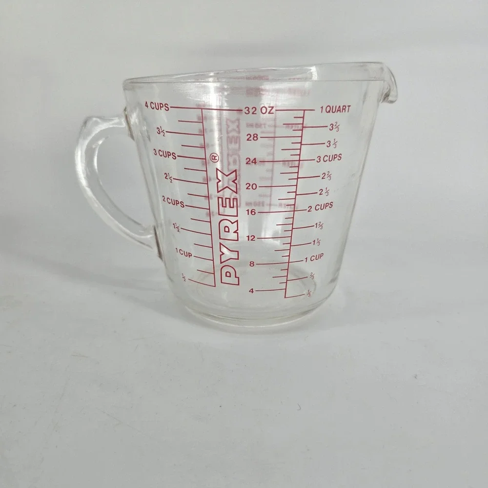 Vintage Pyrex D Handle Measuring Cup Set Red Block Letter 4 Cup 1 Cup 532 508